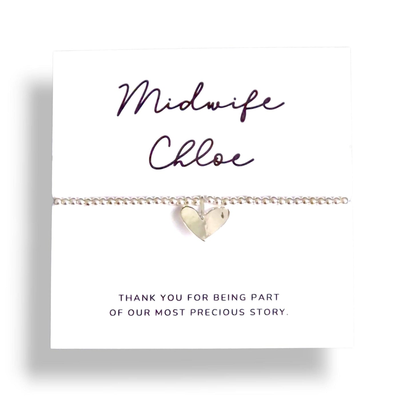 Midwife thank you -0 Personalised Silver Heart Bracelet – Midwife Gift – Custom Thank You Jewellery - Precious story
