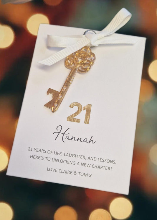 Personalised 21st Birthday Key Card: Keepsake Gift - Key - Rose Gold -Keepsake twenty one