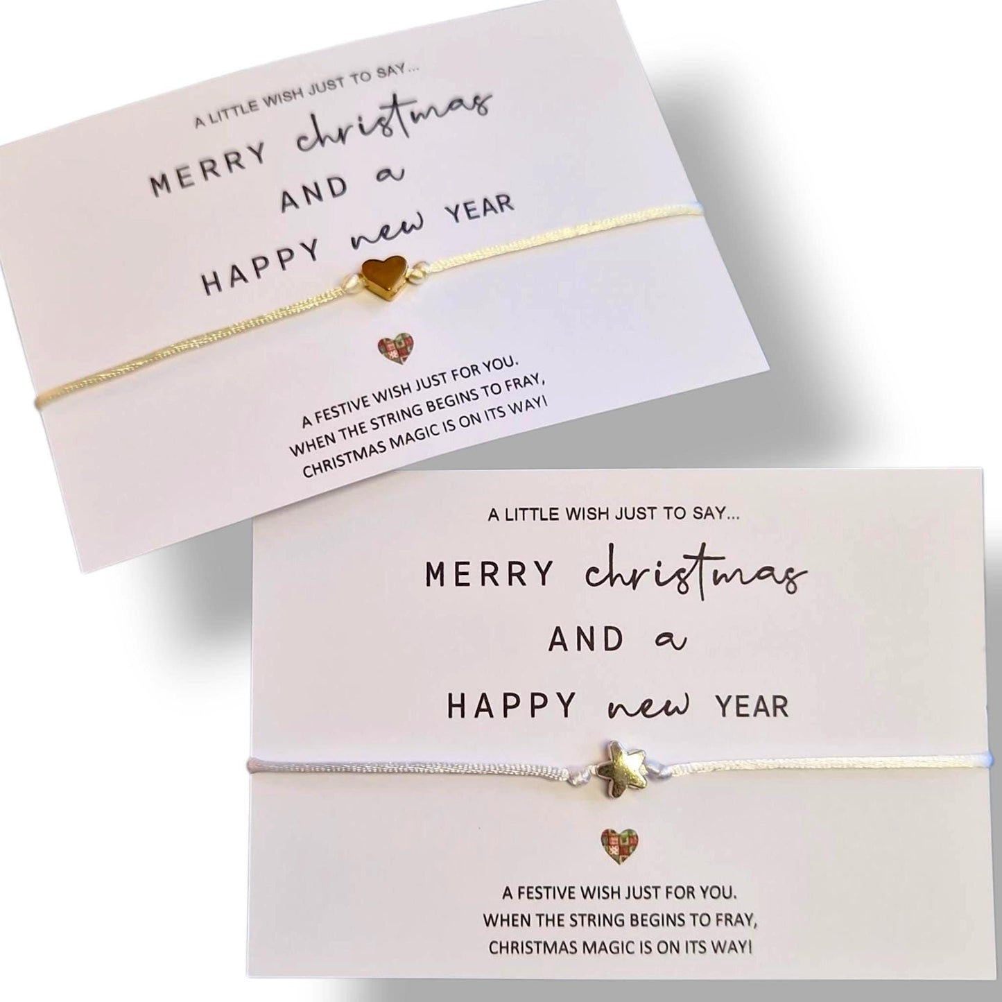 Merry Christmas Wish Bracelets - Heart Charm Festive Favours - Unique Stocking filler or Gift