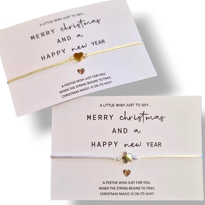 Merry Christmas Wish Bracelets - Heart Charm Festive Favours - Unique Stocking filler or Gift