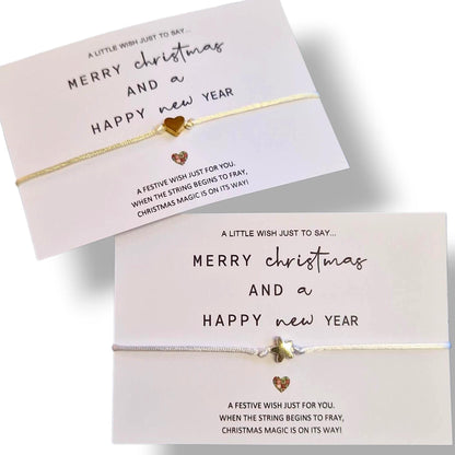 Merry Christmas Wish Bracelets - Heart Charm Festive Favours - Unique Stocking filler or Gift