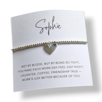 Personalised Work Wife Silver Plated Bracelet | Heart Charm Friendship Gift | Best Friend Office Jewellery | Appreciation- Bond so tight
