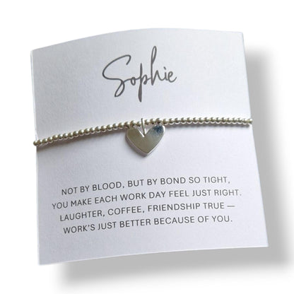 Personalised Work Wife Silver Plated Bracelet | Heart Charm Friendship Gift | Best Friend Office Jewellery | Appreciation- Bond so tight