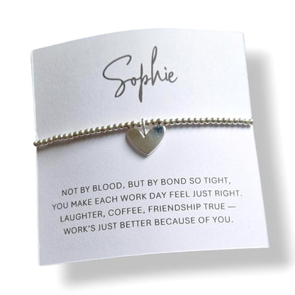 Personalised Work Wife Silver Plated Bracelet | Heart Charm Friendship Gift | Best Friend Office Jewellery | Appreciation- Bond so tight