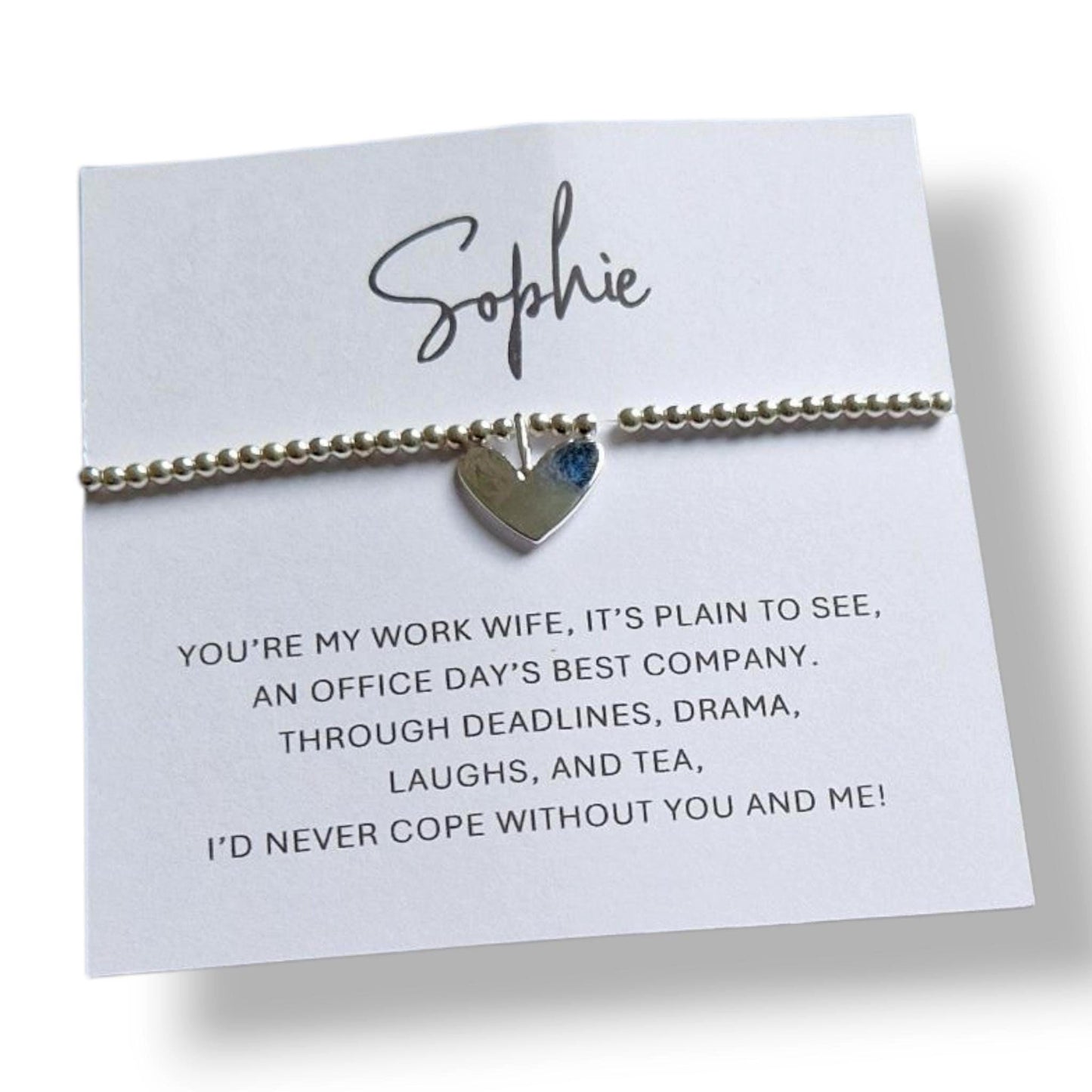 Personalised Work Wife Silver Plated Bracelet | Heart Charm Friendship Gift | Best Friend Office Jewellery | Appreciation- Best Company