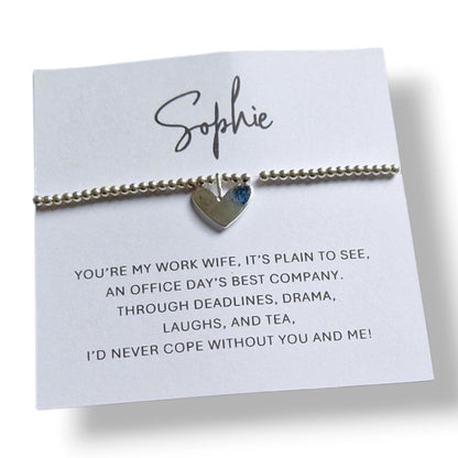 Personalised Work Wife Silver Plated Bracelet | Heart Charm Friendship Gift | Best Friend Office Jewellery | Appreciation- Best Company