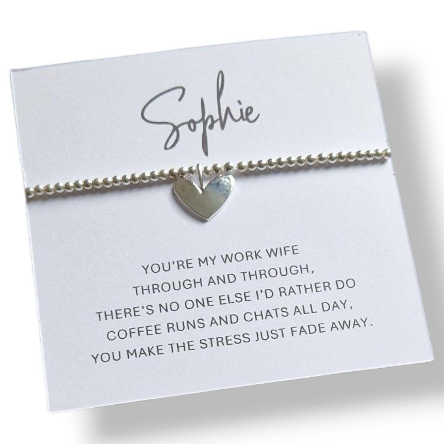 Personalised Work Wife Silver Plated Bracelet | Heart Charm Friendship Gift | Best Friend Office Jewellery | Appreciation- Through & through
