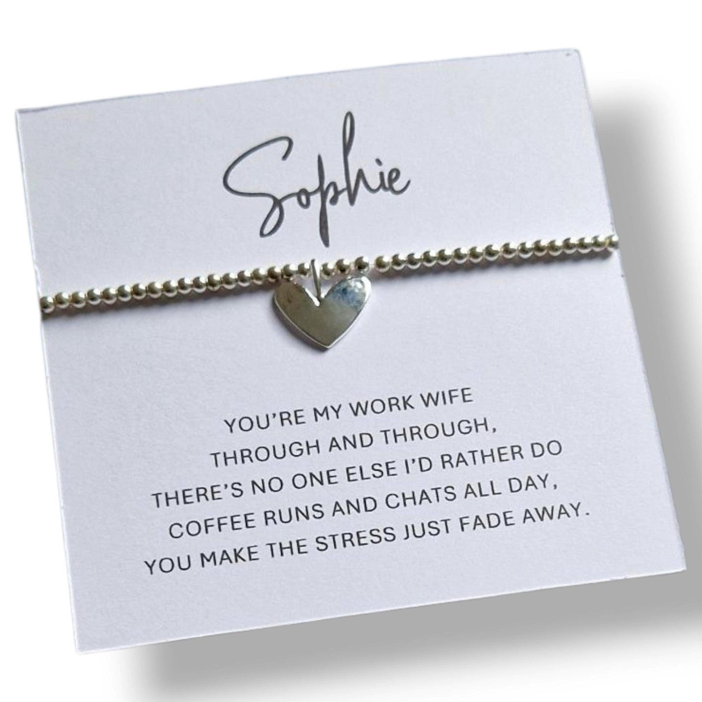 Personalised Work Wife Silver Plated Bracelet | Heart Charm Friendship Gift | Best Friend Office Jewellery | Appreciation- Through & through