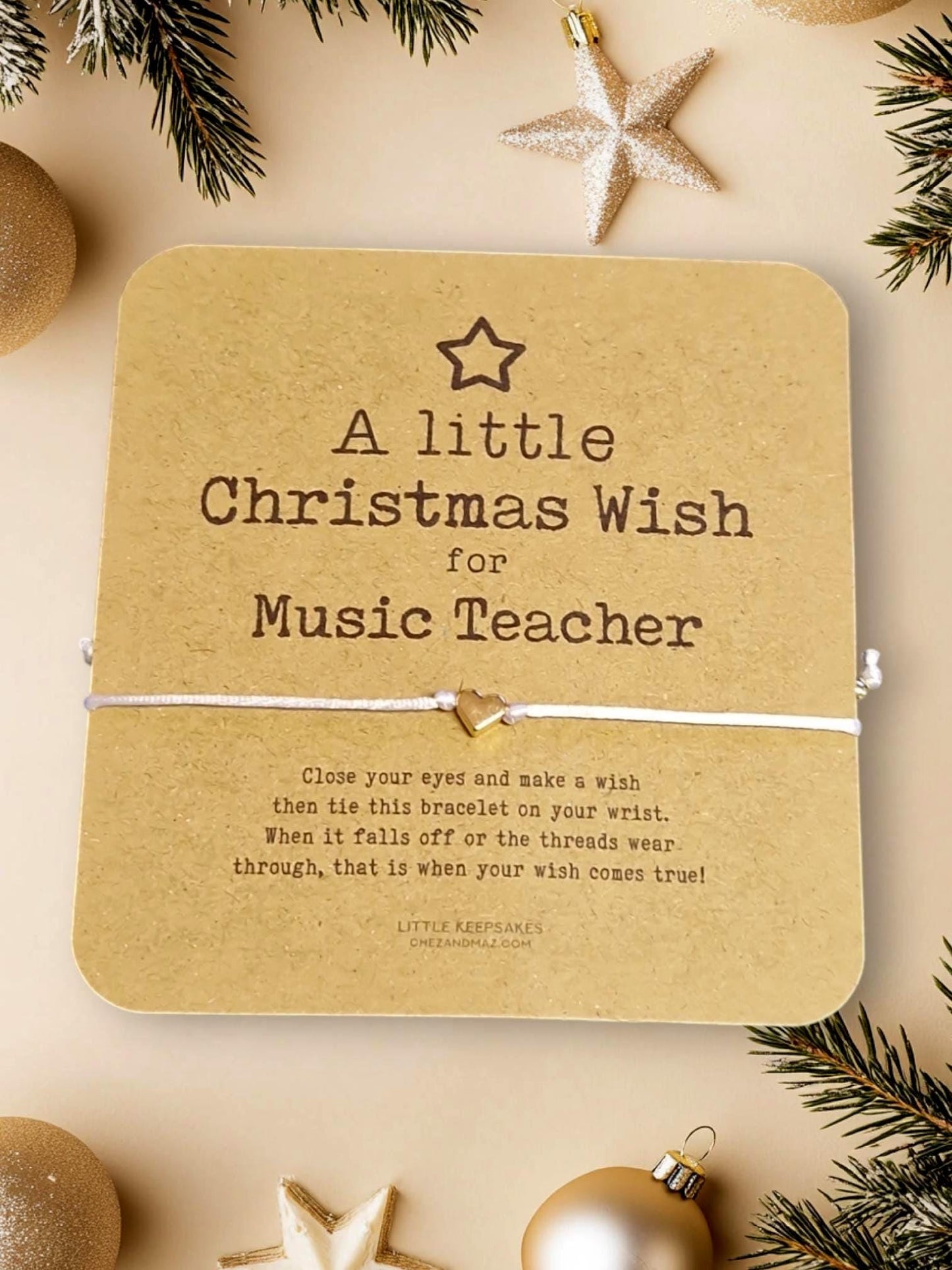 Music Teacher CHRISTMAS Bracelet: Gold Heart Charm Keepsake