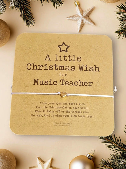Music Teacher CHRISTMAS Bracelet: Gold Heart Charm Keepsake