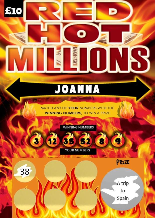 Scratch card Jackpot Personalised Red Hot Millions Scratch Card: Surprise Reveal Gift, fun gift, Christmas,  Birthday