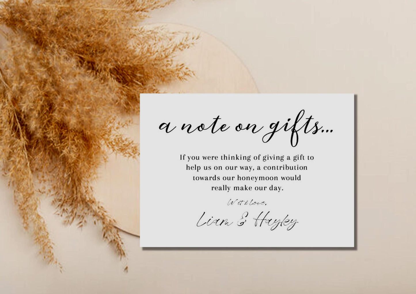 Personalised Note On Gifts Card Insert Template, Modern Minimalist Wedding Invitation Monetary Gift Request Enclosure Honeymoon - note1