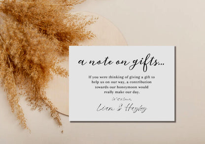 Personalised Note On Gifts Card Insert Template, Modern Minimalist Wedding Invitation Monetary Gift Request Enclosure Honeymoon - note1