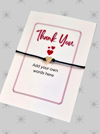 Thank You Wish Bracelet: Heart Charm, Friendship Gift I Personalised I Own words