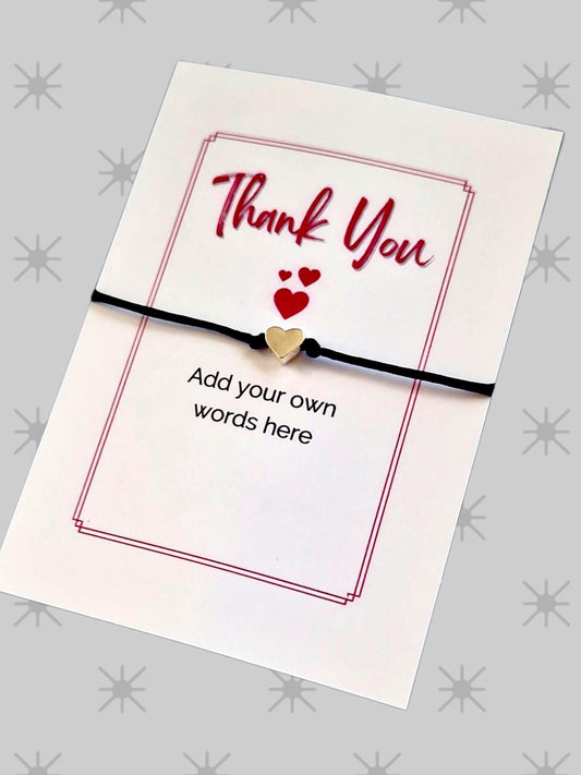 Thank You Wish Bracelet: Heart Charm, Friendship Gift I Personalised I Own words