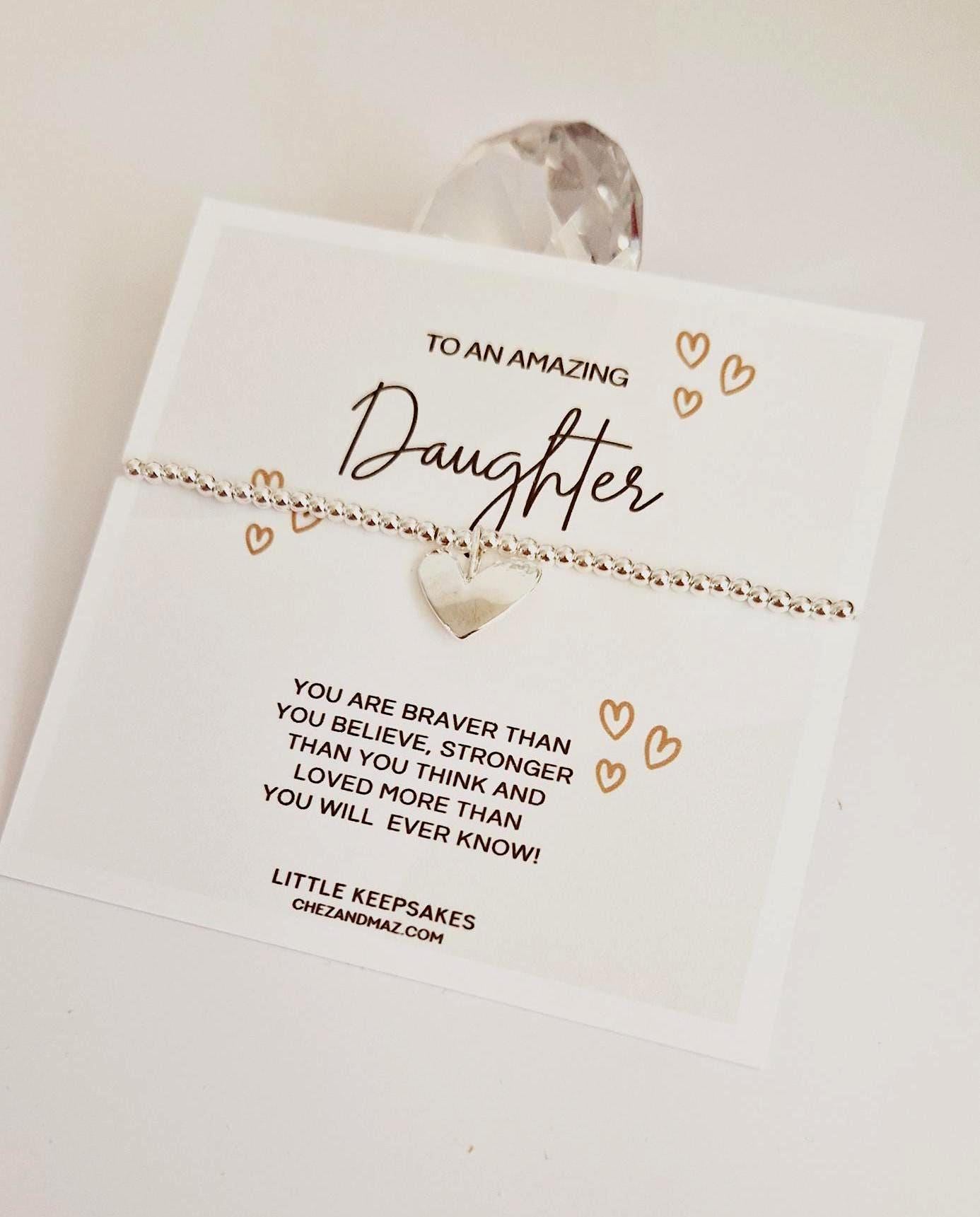 Daughter Gift, Silver Bead Stretch Charm Bracelet, Silver Necklace, Gift For Her Girls, Daughter loved, Birthday, Christmas