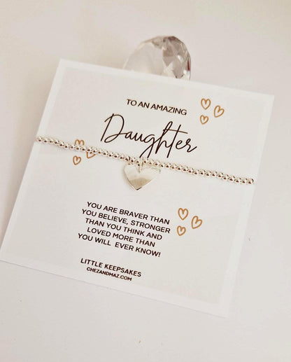 Daughter Gift, Silver Bead Stretch Charm Bracelet, Silver Necklace, Gift For Her Girls, Daughter loved, Birthday, Christmas