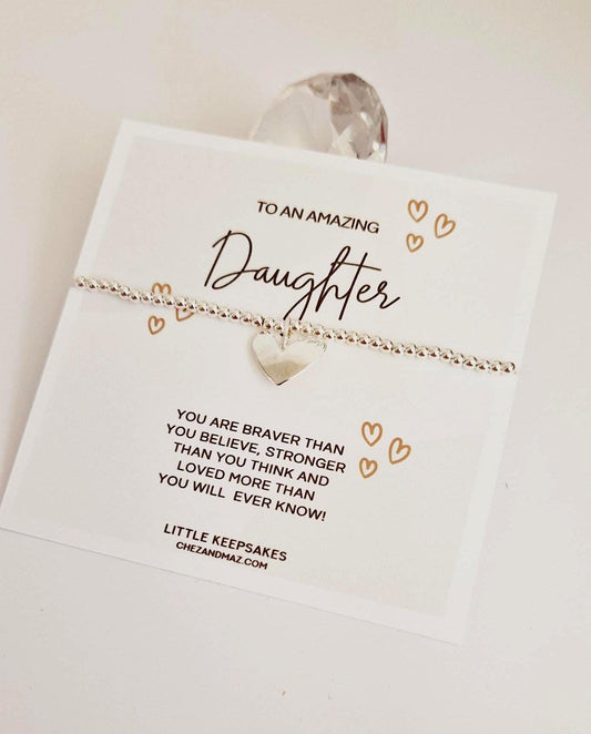 Daughter Gift, Silver Bead Stretch Charm Bracelet, Silver Necklace, Gift For Her Girls, Daughter loved, Birthday, Christmas