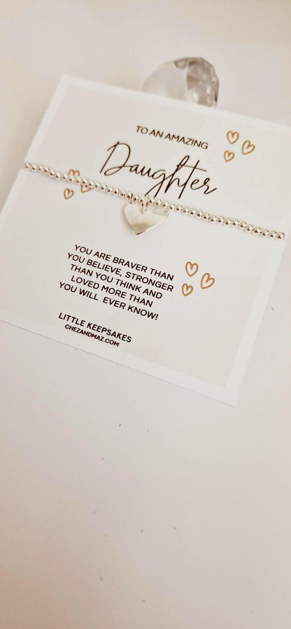 Daughter Gift, Silver Bead Stretch Charm Bracelet, Silver Necklace, Gift For Her Girls, Daughter loved, Birthday, Christmas