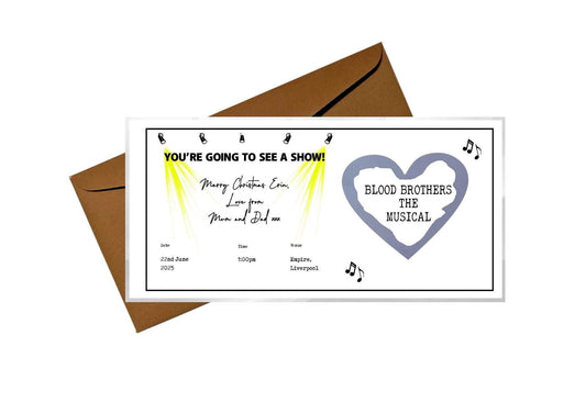Personalised Musical Show Ticket Scratch Card: Birthday Surprise Reveal Christmas, fun gift, Concert