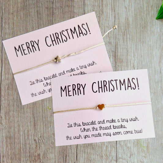 Pack of 10 Merry Christmas Wish Bracelets - Heart Charm - Wish String Festive - Colleagues - Friends - Classmates Words mm66
