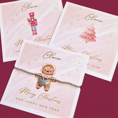 Christmas Silver Plated Bracelets Personalised 3 Pink Designs  | Stocking Filler | Xmas Gift for Her Merry Christmas, Secret Santa,