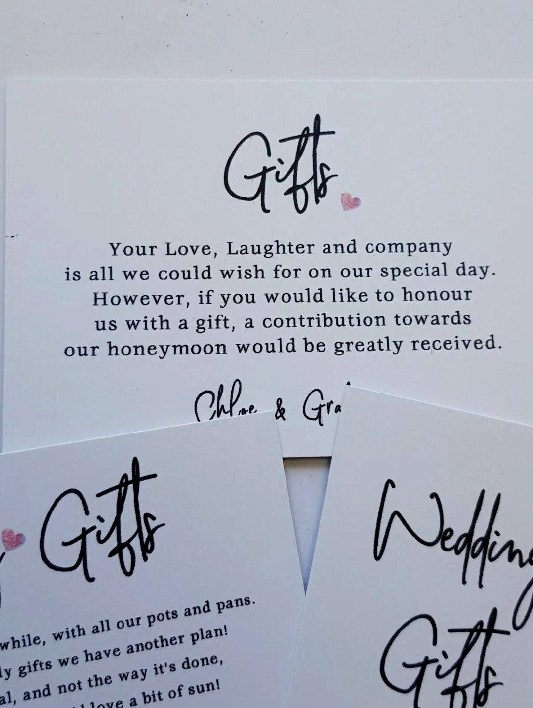 Wedding Honeymoon Poem Card Personalised:  A7, ask for money, wedding invite i sert Gift - 3 designs