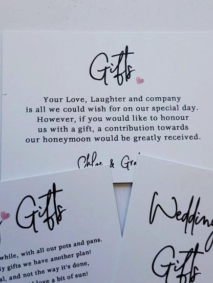 Wedding Honeymoon Poem Card Personalised:  A7, ask for money, wedding invite i sert Gift - 3 designs