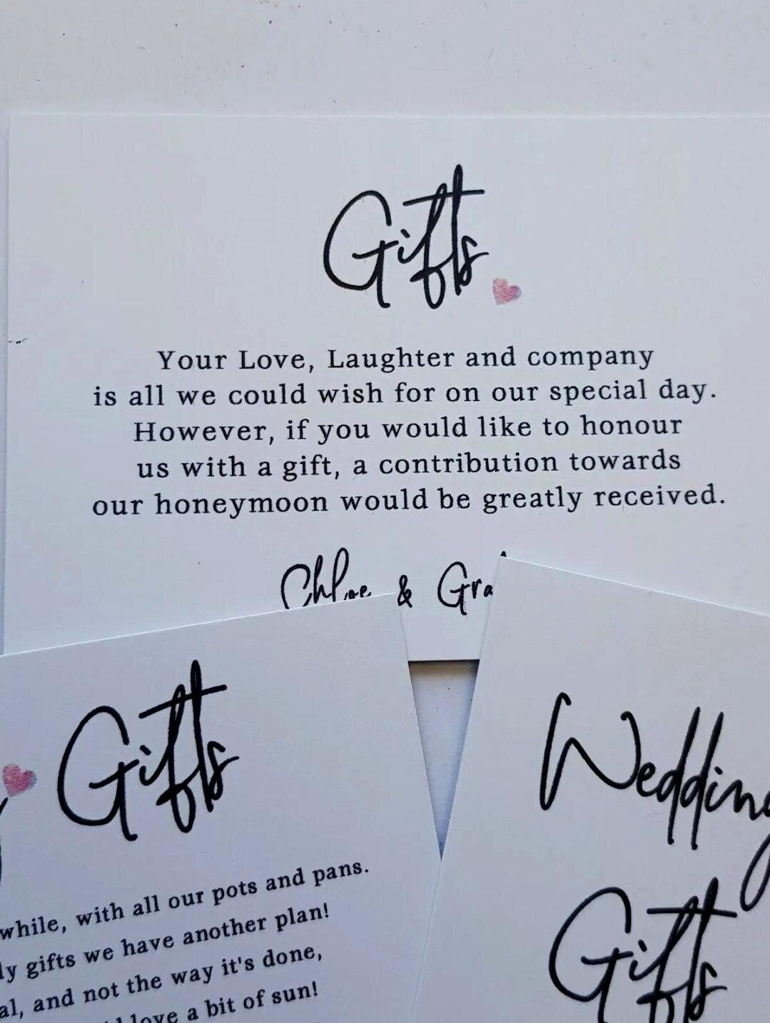 Wedding Honeymoon Poem Card Personalised:  A7, ask for money, wedding invite i sert Gift - 3 designs