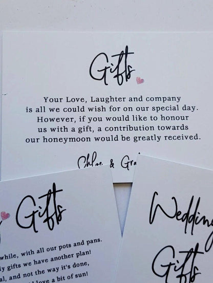 Wedding Honeymoon Poem Card Personalised:  A7, ask for money, wedding invite i sert Gift - 3 designs