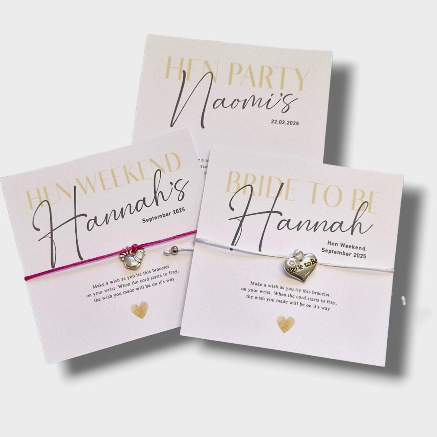 Calligraphy Hen Party, Baby Shower Wish Bracelets - Personalised  - Goodie Bag Filler - Hen Weekend, Hen Do, Girls Weekend  I Sten Do - CA88