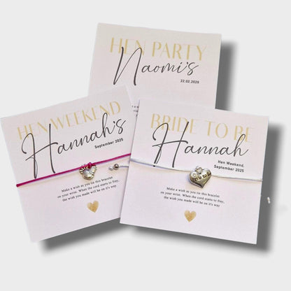 Calligraphy Hen Party, Baby Shower Wish Bracelets - Personalised  - Goodie Bag Filler - Hen Weekend, Hen Do, Girls Weekend  I Sten Do - CA88
