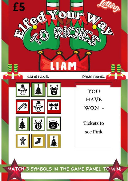Elf Christmas Scratch Card: Festive Holiday, Gift, Gig, Concert Surprise - Jackpot - Scratch to Reveal, Fun Gift