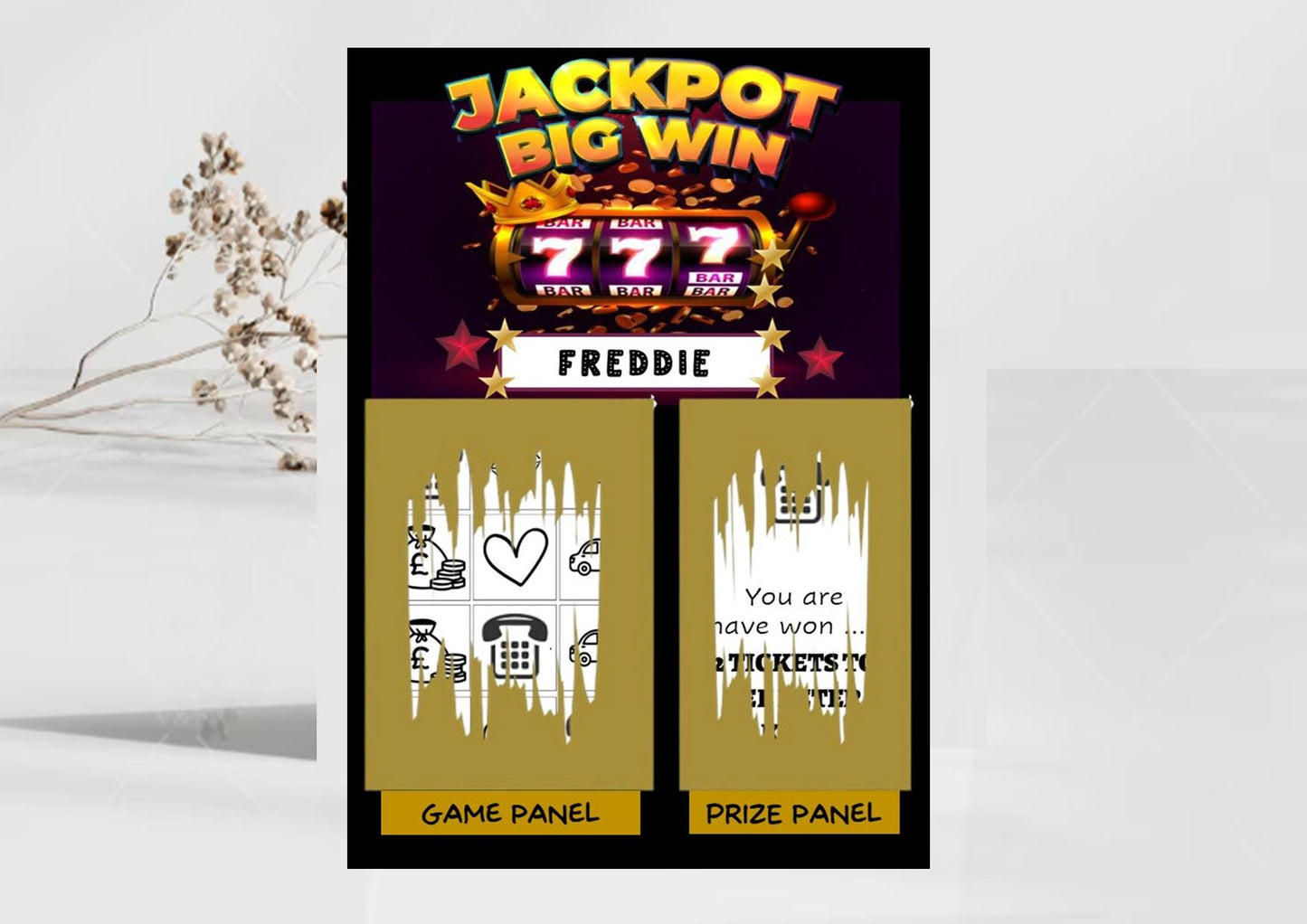 Scratchcard Jackpot Big Win I Personalised Reveal, Surprise Holiday, Reveal Gift, fun gift, Christmas, Birthday