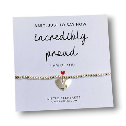 Incredibly Proud Of You, Charm Bracelet: Silver Plated Congratulations Gift, PERSONALISED