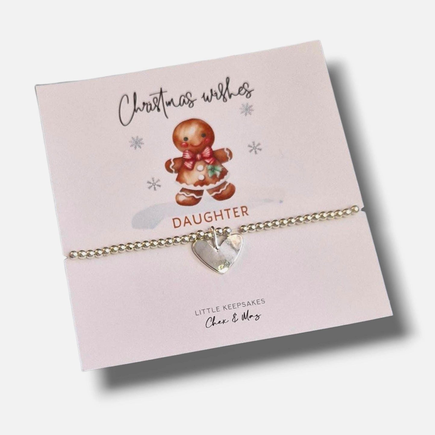 Daughter Christmas Bracelet – Silver Plated Gingerbread Man Design – Festive Holiday Jewellery Gift for Girls