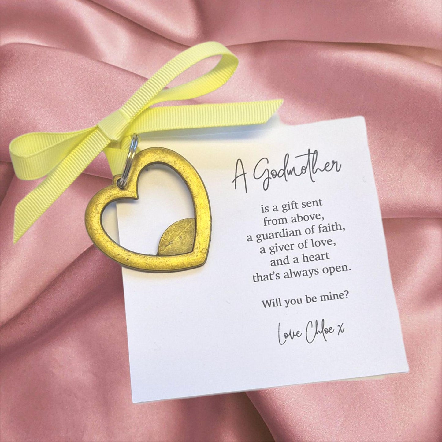 Personalised Godmother Gift – Heart Keyring with 'Sent from Above' Backing Card | Ask Godmother | Godparent Keepsake