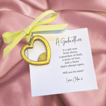 Personalised Godmother Gift – Heart Keyring with 'Sent from Above' Backing Card | Ask Godmother | Godparent Keepsake