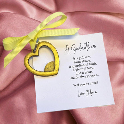 Personalised Godmother Gift – Heart Keyring with 'Sent from Above' Backing Card | Ask Godmother | Godparent Keepsake
