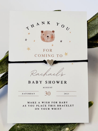 Teddy Bear Baby Shower Wish Bracelet: Personalised Charm String - Guest Gift