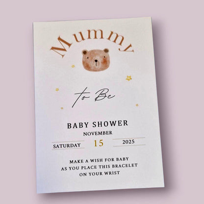 Teddy Bear Baby Shower Wish Bracelet: Personalised Charm String - Guest Gift