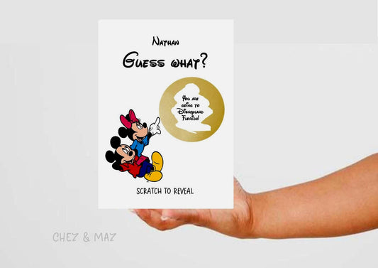 Personalised Disney Scratch Holiday Reveal Card Birthday Disneyworld Theme Park Surprise Reveal Ticket, Gift Disneyland - Florida - Sc666