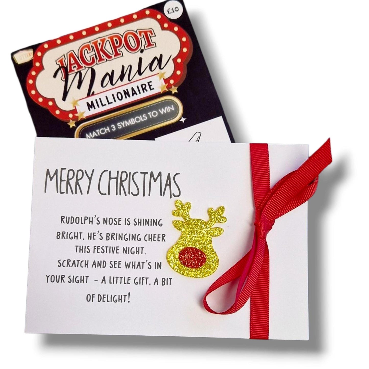 Funny Rudolph Christmas Lottery Ticket Holder: Novelty Festive Favour - Scratch Card Holder - Table Favour - Cracker Alternative