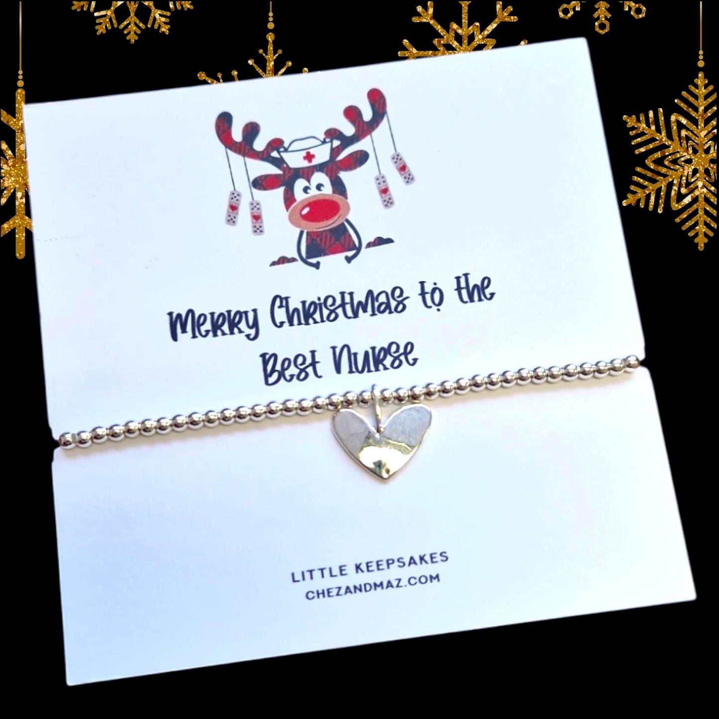 Best Nurse I Christmas  I Silver Bracelet I Gift I Coworker Xmas Gift|Secret Santa | Funny Christmas I Rudolph