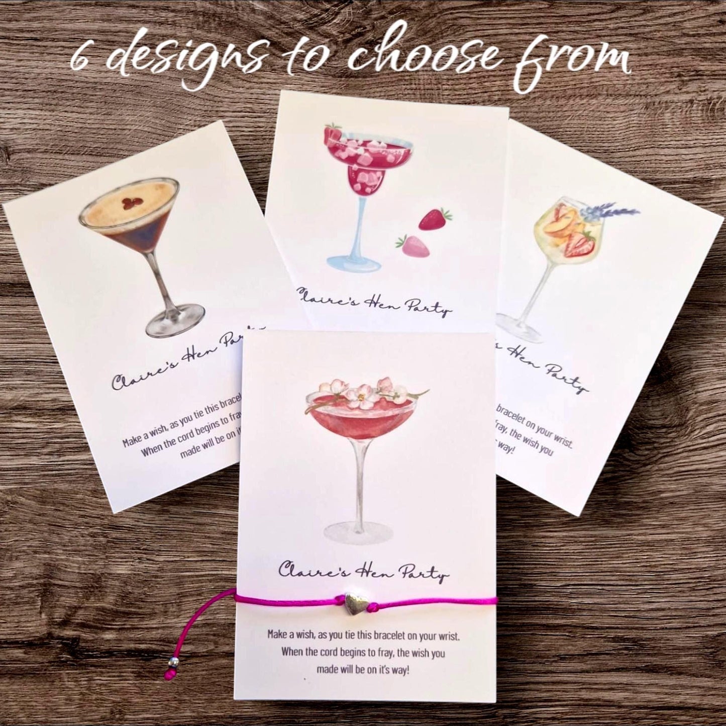 Personalised Cocktail Wish Bracelet: Hen Party Favours,  Hen Do, Team Bride