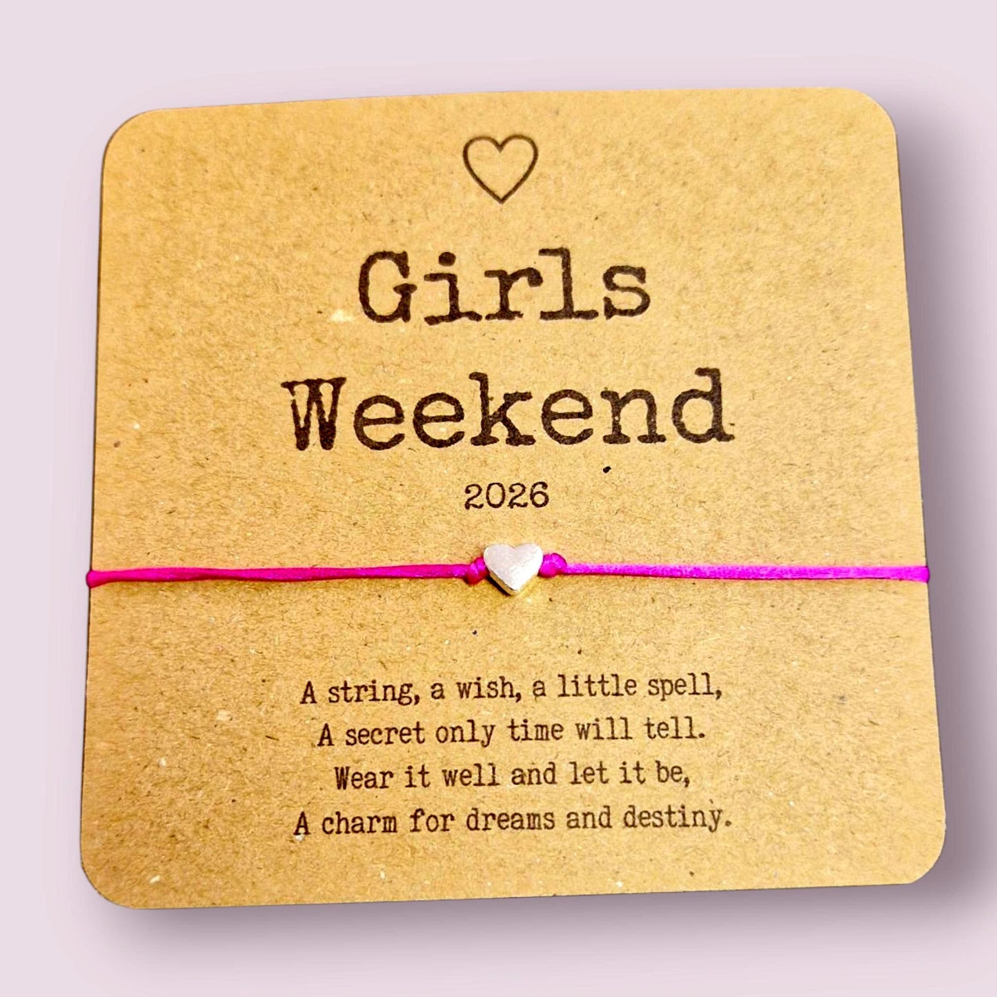 Bulk pack 10 Girls Trip Wish Bracelet: Heart Charm Keepsake Gift - Wish String - Girls Weekend, Holiday - Favour