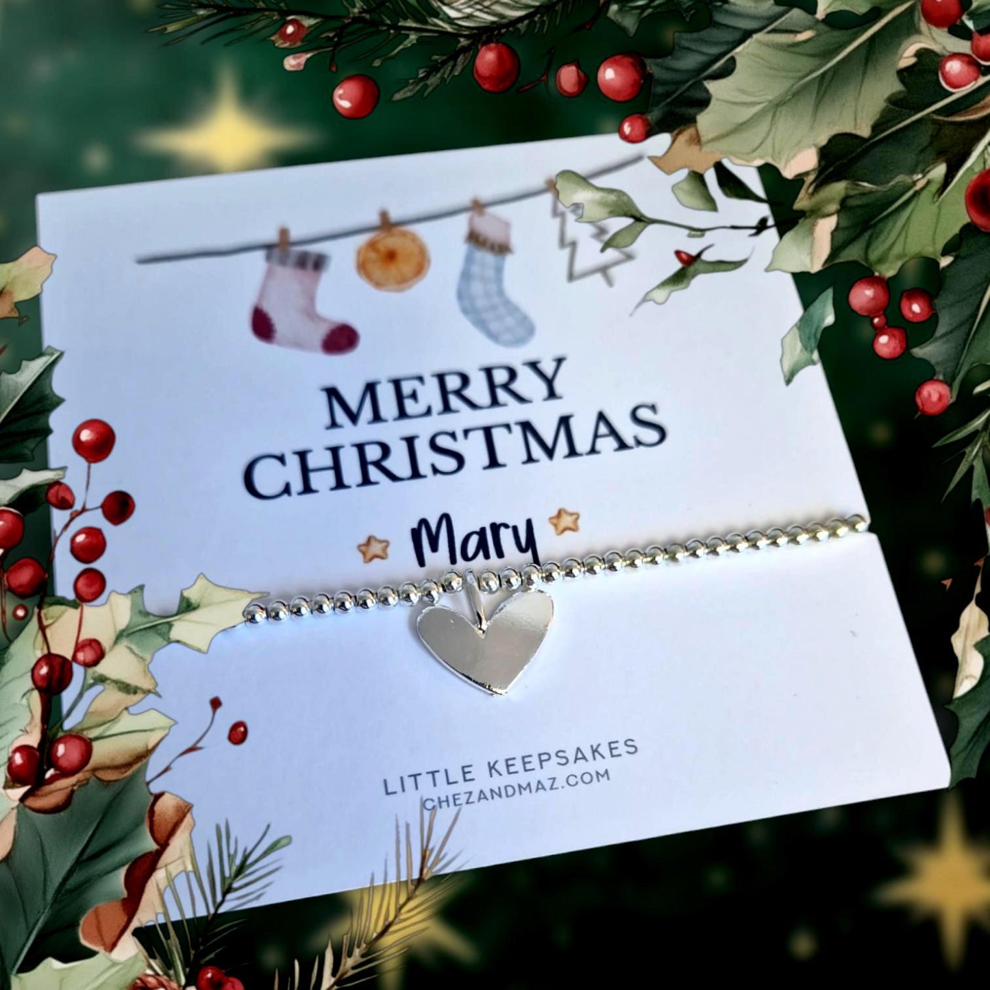 Personalised Merry Christmas - Christmas Bracelet I Silver Plated Charm Bracelet & Silver Coloured Charm I Stockings Design