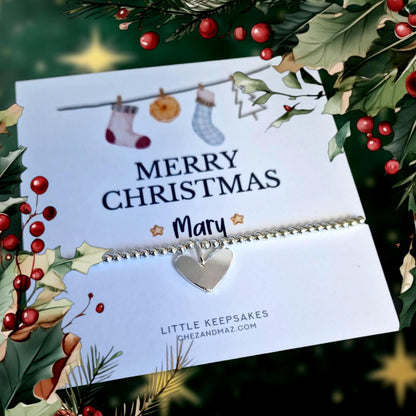 Personalised Merry Christmas - Christmas Bracelet I Silver Plated Charm Bracelet & Silver Coloured Charm I Stockings Design