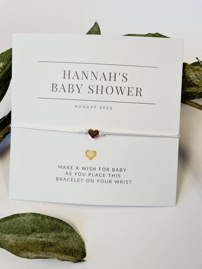 Personalised Baby Shower Wish Bracelet: Heart Charm String, Mummy To Be Gift - Gender Neutral
