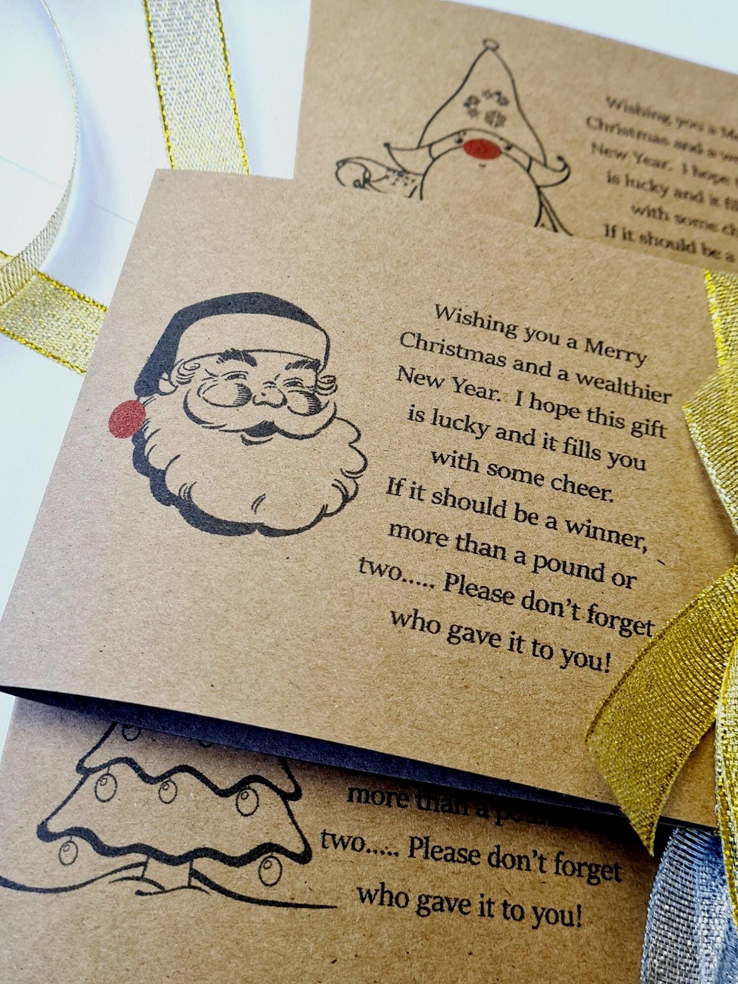 Novelty Christmas Lottery Ticket Holders - Scratch Card Gift Card - Table Decoration - Festive - Brown - Recycled Card